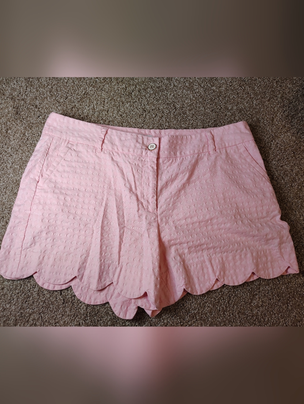 Crown And Ivy Size 14  Pink Scalloped Hem Shelby Style Textured Shorts